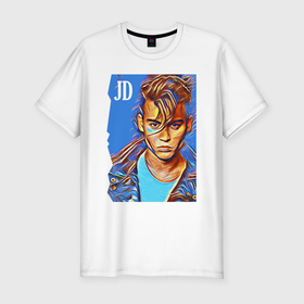 Мужская футболка хлопок Slim с принтом Джонни Депп   cool dude в Санкт-Петербурге, 92% хлопок, 8% лайкра | приталенный силуэт, круглый вырез ворота, длина до линии бедра, короткий рукав | 