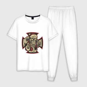Мужская пижама хлопок с принтом Skeletor Santa в Екатеринбурге, 100% хлопок | брюки и футболка прямого кроя, без карманов, на брюках мягкая резинка на поясе и по низу штанин
 | 