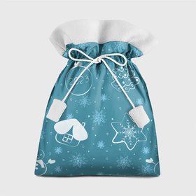 Подарочный 3D мешок с принтом Новогодние снежинки на голубом фоне в Кировске, 100% полиэстер | Размер: 29*39 см | 