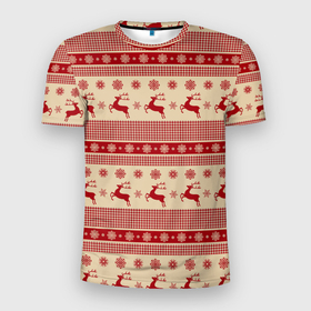 Мужская футболка 3D Slim с принтом Deers patterns в Екатеринбурге, 100% полиэстер с улучшенными характеристиками | приталенный силуэт, круглая горловина, широкие плечи, сужается к линии бедра | 