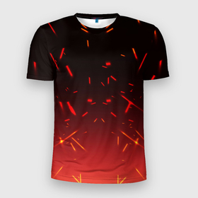 Мужская футболка 3D Slim с принтом Красный огонь в Екатеринбурге, 100% полиэстер с улучшенными характеристиками | приталенный силуэт, круглая горловина, широкие плечи, сужается к линии бедра | 