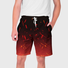 Мужские шорты 3D с принтом Красный огонь в Екатеринбурге,  полиэстер 100% | прямой крой, два кармана без застежек по бокам. Мягкая трикотажная резинка на поясе, внутри которой широкие завязки. Длина чуть выше колен | 