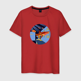 Мужская футболка хлопок с принтом Летающие акулы в городе в Курске, 100% хлопок | прямой крой, круглый вырез горловины, длина до линии бедер, слегка спущенное плечо. | 