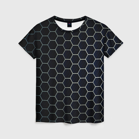Женская футболка 3D с принтом Шестиугольники в Петрозаводске, 100% полиэфир ( синтетическое хлопкоподобное полотно) | прямой крой, круглый вырез горловины, длина до линии бедер | 
