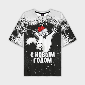 Мужская футболка oversize 3D с принтом С Новым годом   кот Саймона и снежинки в Санкт-Петербурге,  |  | 