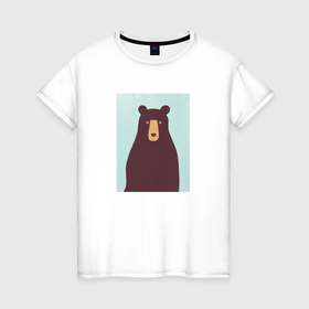 Женская футболка хлопок с принтом Минималистичный медведь в Курске, 100% хлопок | прямой крой, круглый вырез горловины, длина до линии бедер, слегка спущенное плечо | 
