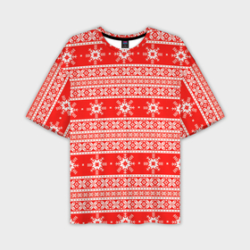 Мужская футболка oversize 3D с принтом New Year snowflake pattern в Кировске,  |  | Тематика изображения на принте: 