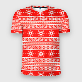 Мужская футболка 3D Slim с принтом New Year snowflake pattern в Екатеринбурге, 100% полиэстер с улучшенными характеристиками | приталенный силуэт, круглая горловина, широкие плечи, сужается к линии бедра | 