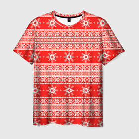 Мужская футболка 3D с принтом New Year snowflake pattern в Белгороде, 100% полиэфир | прямой крой, круглый вырез горловины, длина до линии бедер | 