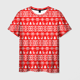 Мужская футболка 3D с принтом New Years winter pattern в Белгороде, 100% полиэфир | прямой крой, круглый вырез горловины, длина до линии бедер | 