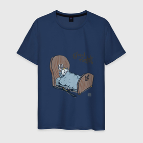 Мужская футболка хлопок с принтом кролик под кроватью в Петрозаводске, 100% хлопок | прямой крой, круглый вырез горловины, длина до линии бедер, слегка спущенное плечо. | 