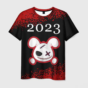 Мужская футболка 3D с принтом Кролик 2023 злой в Екатеринбурге, 100% полиэфир | прямой крой, круглый вырез горловины, длина до линии бедер | 
