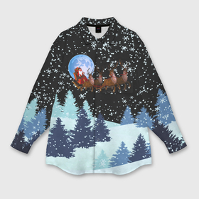 Мужская рубашка oversize 3D с принтом Санта на оленях в ночном небе ,  |  | 
