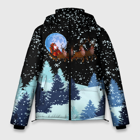 Мужская зимняя куртка 3D с принтом Санта на оленях в ночном небе в Санкт-Петербурге, верх — 100% полиэстер; подкладка — 100% полиэстер; утеплитель — 100% полиэстер | длина ниже бедра, свободный силуэт Оверсайз. Есть воротник-стойка, отстегивающийся капюшон и ветрозащитная планка. 

Боковые карманы с листочкой на кнопках и внутренний карман на молнии. | 