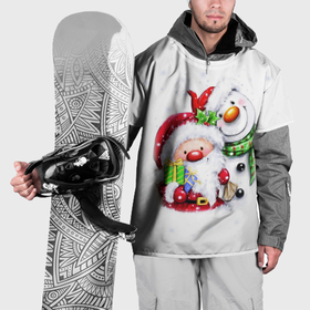 Накидка на куртку 3D с принтом Дед Мороз и снеговик с подарками , 100% полиэстер |  | Тематика изображения на принте: 