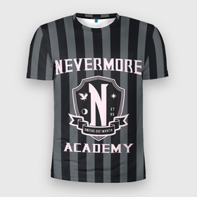 Мужская футболка 3D Slim с принтом Уэнcдей   Nevermore Academy   Академия Невермор в Петрозаводске, 100% полиэстер с улучшенными характеристиками | приталенный силуэт, круглая горловина, широкие плечи, сужается к линии бедра | 