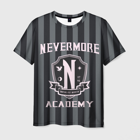 Мужская футболка 3D с принтом Уэнcдей   Nevermore Academy   Академия Невермор в Курске, 100% полиэфир | прямой крой, круглый вырез горловины, длина до линии бедер | 
