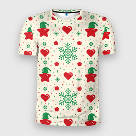 Мужская футболка 3D Slim с принтом Love new year в Кировске, 100% полиэстер с улучшенными характеристиками | приталенный силуэт, круглая горловина, широкие плечи, сужается к линии бедра | 