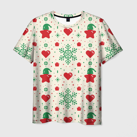 Мужская футболка 3D с принтом Love new year , 100% полиэфир | прямой крой, круглый вырез горловины, длина до линии бедер | Тематика изображения на принте: 
