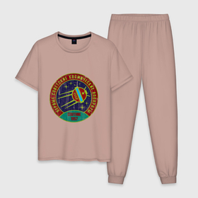 Мужская пижама хлопок с принтом Спутник USSR в Белгороде, 100% хлопок | брюки и футболка прямого кроя, без карманов, на брюках мягкая резинка на поясе и по низу штанин
 | Тематика изображения на принте: 