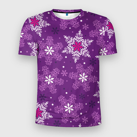 Мужская футболка 3D Slim с принтом Violet snow в Кировске, 100% полиэстер с улучшенными характеристиками | приталенный силуэт, круглая горловина, широкие плечи, сужается к линии бедра | 