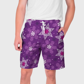 Мужские шорты 3D с принтом Violet snow в Кировске,  полиэстер 100% | прямой крой, два кармана без застежек по бокам. Мягкая трикотажная резинка на поясе, внутри которой широкие завязки. Длина чуть выше колен | 