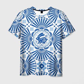 Мужская футболка 3D с принтом Blue rabbit в Екатеринбурге, 100% полиэфир | прямой крой, круглый вырез горловины, длина до линии бедер | 