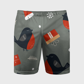 Мужские шорты спортивные с принтом Новогодние снегири в Петрозаводске,  |  | 