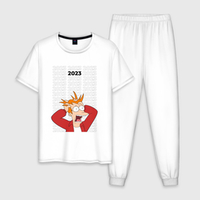 Мужская пижама хлопок с принтом Фрай в шоке от 2023 года   Футурама в Белгороде, 100% хлопок | брюки и футболка прямого кроя, без карманов, на брюках мягкая резинка на поясе и по низу штанин
 | 