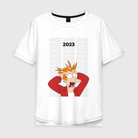 Мужская футболка хлопок Oversize с принтом Фрай в шоке от 2023 года   Футурама в Петрозаводске, 100% хлопок | свободный крой, круглый ворот, “спинка” длиннее передней части | 