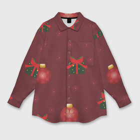 Женская рубашка oversize 3D с принтом Новогодние красные шарики в Кировске,  |  | 