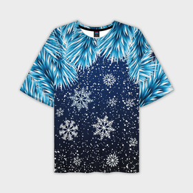 Мужская футболка oversize 3D с принтом Night snowflakes в Кировске,  |  | Тематика изображения на принте: 