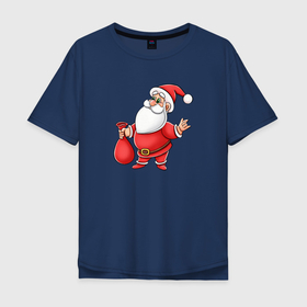 Мужская футболка хлопок Oversize с принтом Красный Дедушка Мороз в Кировске, 100% хлопок | свободный крой, круглый ворот, “спинка” длиннее передней части | 