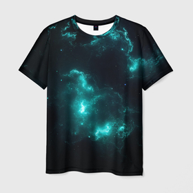 Мужская футболка 3D с принтом Сияющая галактика в Курске, 100% полиэфир | прямой крой, круглый вырез горловины, длина до линии бедер | 