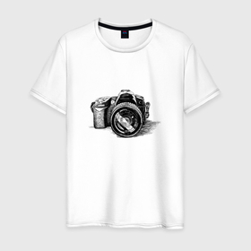 Мужская футболка хлопок с принтом Рисунок фотоаппарата в Белгороде, 100% хлопок | прямой крой, круглый вырез горловины, длина до линии бедер, слегка спущенное плечо. | 