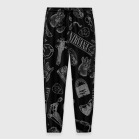 Мужские брюки 3D с принтом Nirvana crash guitar black в Тюмени, 100% полиэстер | манжеты по низу, эластичный пояс регулируется шнурком, по бокам два кармана без застежек, внутренняя часть кармана из мелкой сетки | 