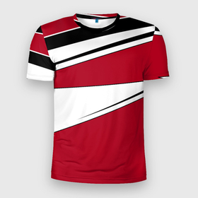 Мужская футболка 3D Slim с принтом Красно черная геометрия  на белом в Белгороде, 100% полиэстер с улучшенными характеристиками | приталенный силуэт, круглая горловина, широкие плечи, сужается к линии бедра | 