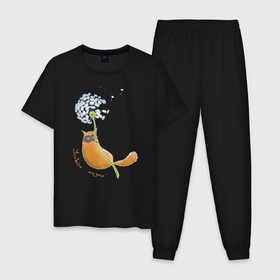 Мужская пижама хлопок с принтом Кот на одуванчике в Екатеринбурге, 100% хлопок | брюки и футболка прямого кроя, без карманов, на брюках мягкая резинка на поясе и по низу штанин
 | 