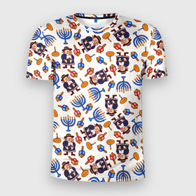 Мужская футболка 3D Slim с принтом Ханука   праздник света в Новосибирске, 100% полиэстер с улучшенными характеристиками | приталенный силуэт, круглая горловина, широкие плечи, сужается к линии бедра | Тематика изображения на принте: 