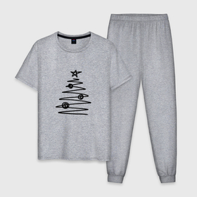 Мужская пижама хлопок с принтом Новогодняя графичная ёлка в Курске, 100% хлопок | брюки и футболка прямого кроя, без карманов, на брюках мягкая резинка на поясе и по низу штанин
 | Тематика изображения на принте: 