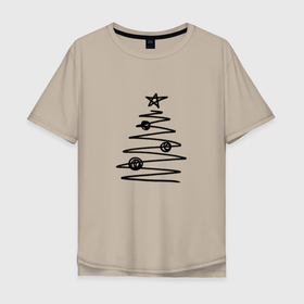 Мужская футболка хлопок Oversize с принтом Новогодняя графичная ёлка в Курске, 100% хлопок | свободный крой, круглый ворот, “спинка” длиннее передней части | Тематика изображения на принте: 