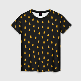 Женская футболка 3D с принтом Собаки сибу ину на черном фоне. в Санкт-Петербурге, 100% полиэфир ( синтетическое хлопкоподобное полотно) | прямой крой, круглый вырез горловины, длина до линии бедер | 