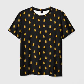 Мужская футболка 3D с принтом Собаки сибу ину на черном фоне. , 100% полиэфир | прямой крой, круглый вырез горловины, длина до линии бедер | 