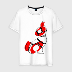 Мужская футболка хлопок с принтом BDSM заяц в Екатеринбурге, 100% хлопок | прямой крой, круглый вырез горловины, длина до линии бедер, слегка спущенное плечо. | Тематика изображения на принте: 