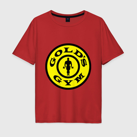 Мужская футболка хлопок Oversize с принтом Gold s gym в Курске, 100% хлопок | свободный крой, круглый ворот, “спинка” длиннее передней части | 