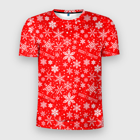 Мужская футболка 3D Slim с принтом Merry christmas new year в Белгороде, 100% полиэстер с улучшенными характеристиками | приталенный силуэт, круглая горловина, широкие плечи, сужается к линии бедра | 