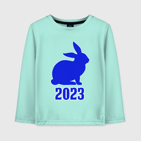 Детский лонгслив хлопок с принтом 2023 силуэт кролика синий в Екатеринбурге, 100% хлопок | круглый вырез горловины, полуприлегающий силуэт, длина до линии бедер | Тематика изображения на принте: 