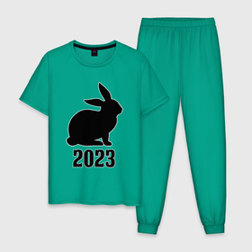 Мужская пижама хлопок с принтом 2023 силуэт кролика чёрный , 100% хлопок | брюки и футболка прямого кроя, без карманов, на брюках мягкая резинка на поясе и по низу штанин
 | Тематика изображения на принте: 