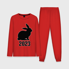 Мужская пижама хлопок (с лонгсливом) с принтом 2023 силуэт кролика чёрный ,  |  | 