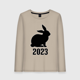 Женский лонгслив хлопок с принтом 2023 силуэт кролика чёрный , 100% хлопок |  | 
